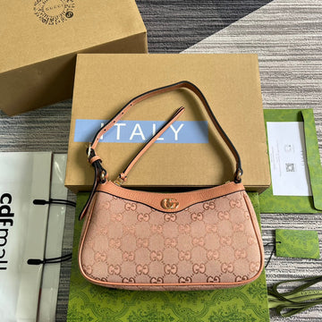 Ophidia GG Small 25 Handbag In Light Pink Canvas And Calfskin