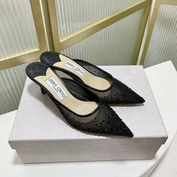 Jimmy Mule 65MM In Black Mesh Fabric With Swarovski Crystal 597875