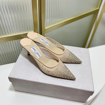 Jimmy Mule 65MM In Beige Mesh Fabric With Swarovski Crystal 597880