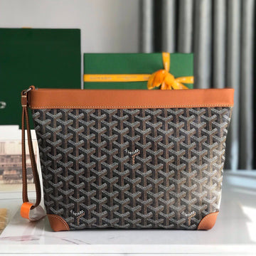 Conti Pouch 24 In Tan Lambskin And Black Goyardine Canvas