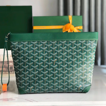 Conti Pouch 24 In Green Lambskin And Goyardine Canvas