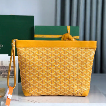 Conti Pouch 24 In Yellow Lambskin And Goyardine Canvas