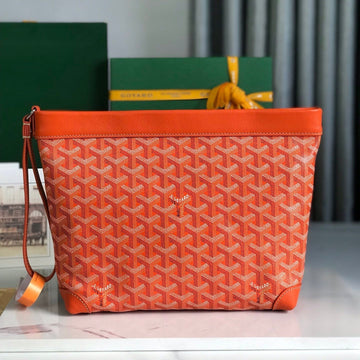 Conti Pouch 24 In Orange Lambskin And Goyardine Canvas