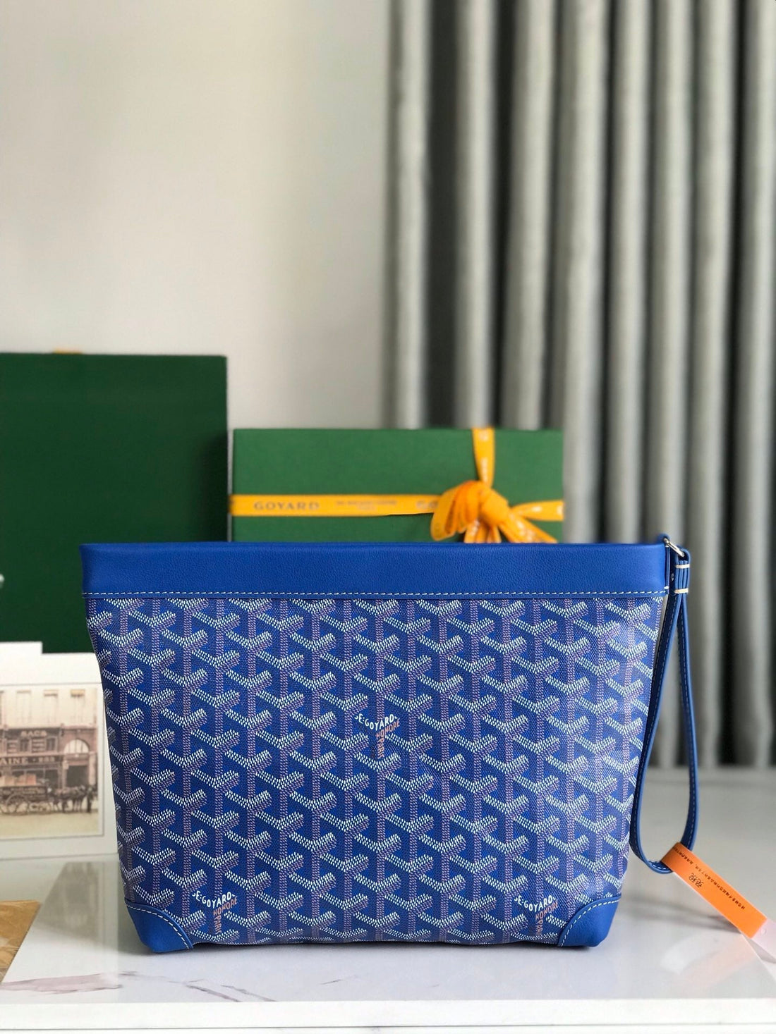 Conti Pouch 24 In Sapphire Blue Lambskin And Goyardine Canvas