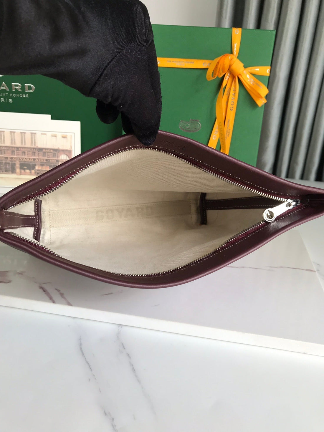 Conti Pouch 24 In Wine Red Lambskin And Goyardine Canvas