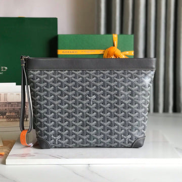 Conti Pouch 24 In Grey Black Lambskin And Goyardine Canvas