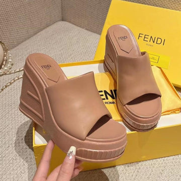 Fendi Baguette Wedge Platform 85MM In Ash Brown Calfskin
