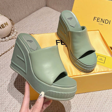 Fendi Baguette Wedge Platform 85MM In Seafoam Green Calfskin