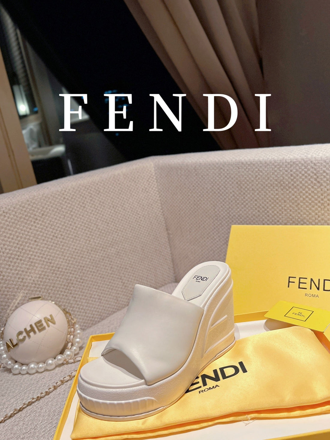 Fendi Baguette Wedge Platform 85MM In White Calfskin