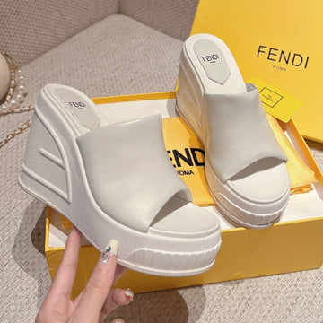 Fendi Baguette Wedge Platform 85MM In White Calfskin