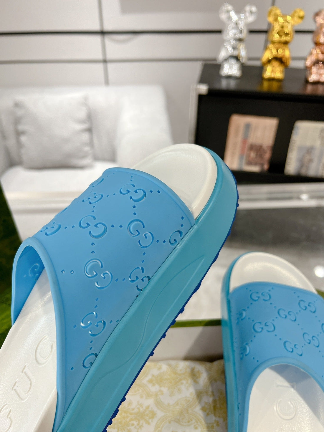 Gc 25 50MM Monogram Slide Sandal Sky Blue White Cowhide 292392