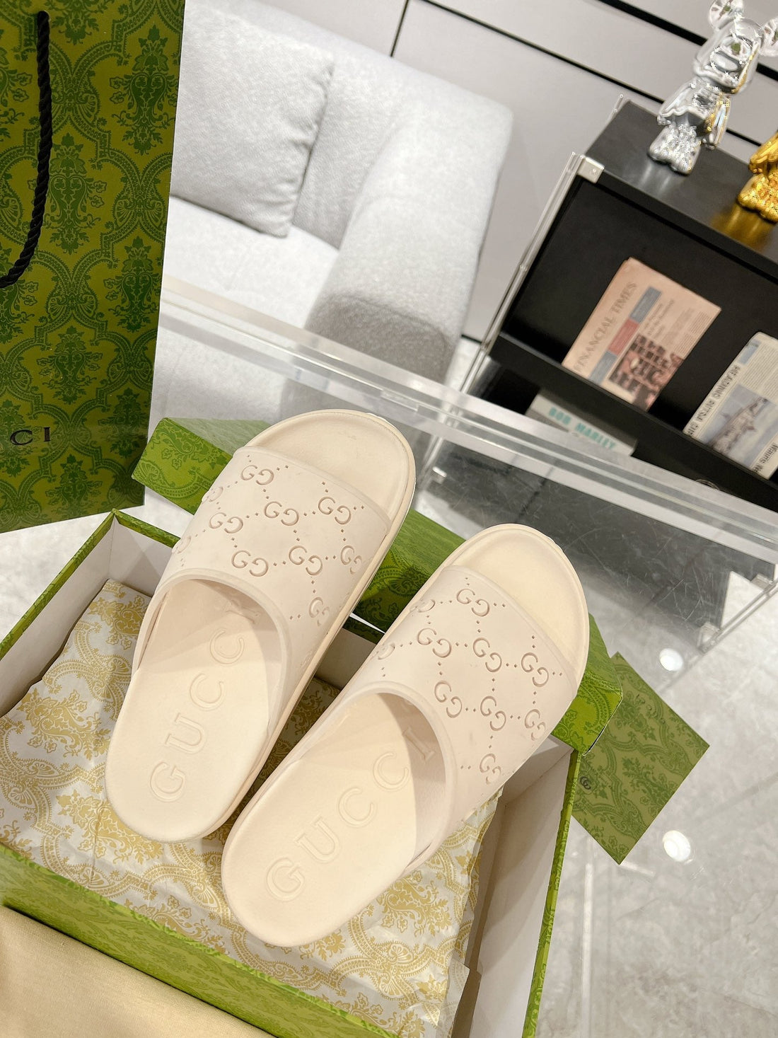 Gc 25 50MM Monogram Slide Sandal Beige Cowhide 292393