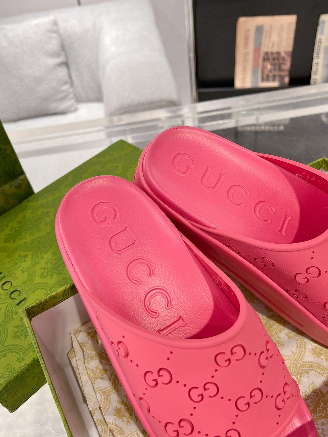 Gc 25 50MM Monogram Slide Sandal Pink Cowhide 292396