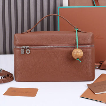 Extra Bag L27 In Umber Brown Grained Calfskin With Silver Hardware