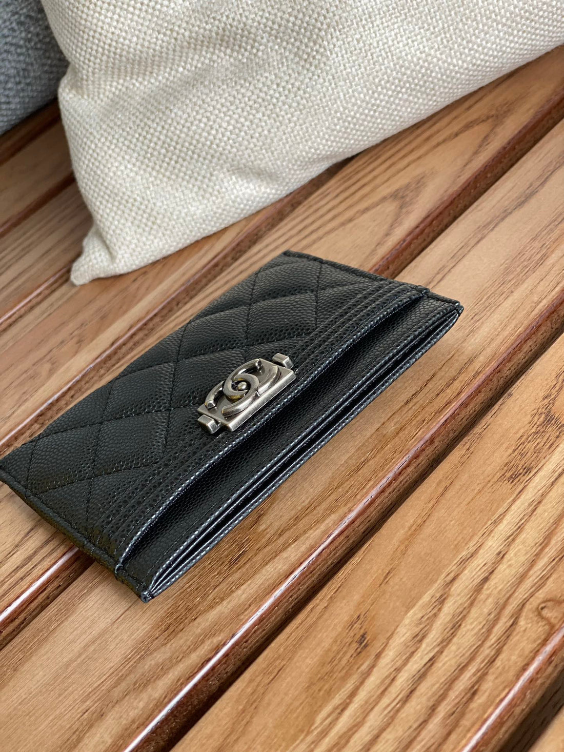 CC Boy 11CM Card Holder Black Caviar Silver Hardware