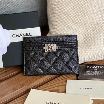 CC Boy 11CM Card Holder Black Caviar Silver Hardware