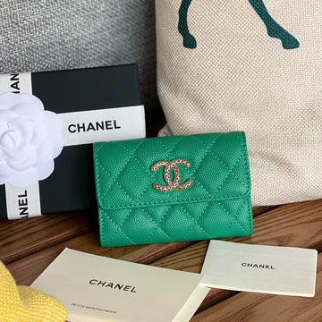 CC Small Wallet 11CM Dark Green Caviar Light Gold Hardware