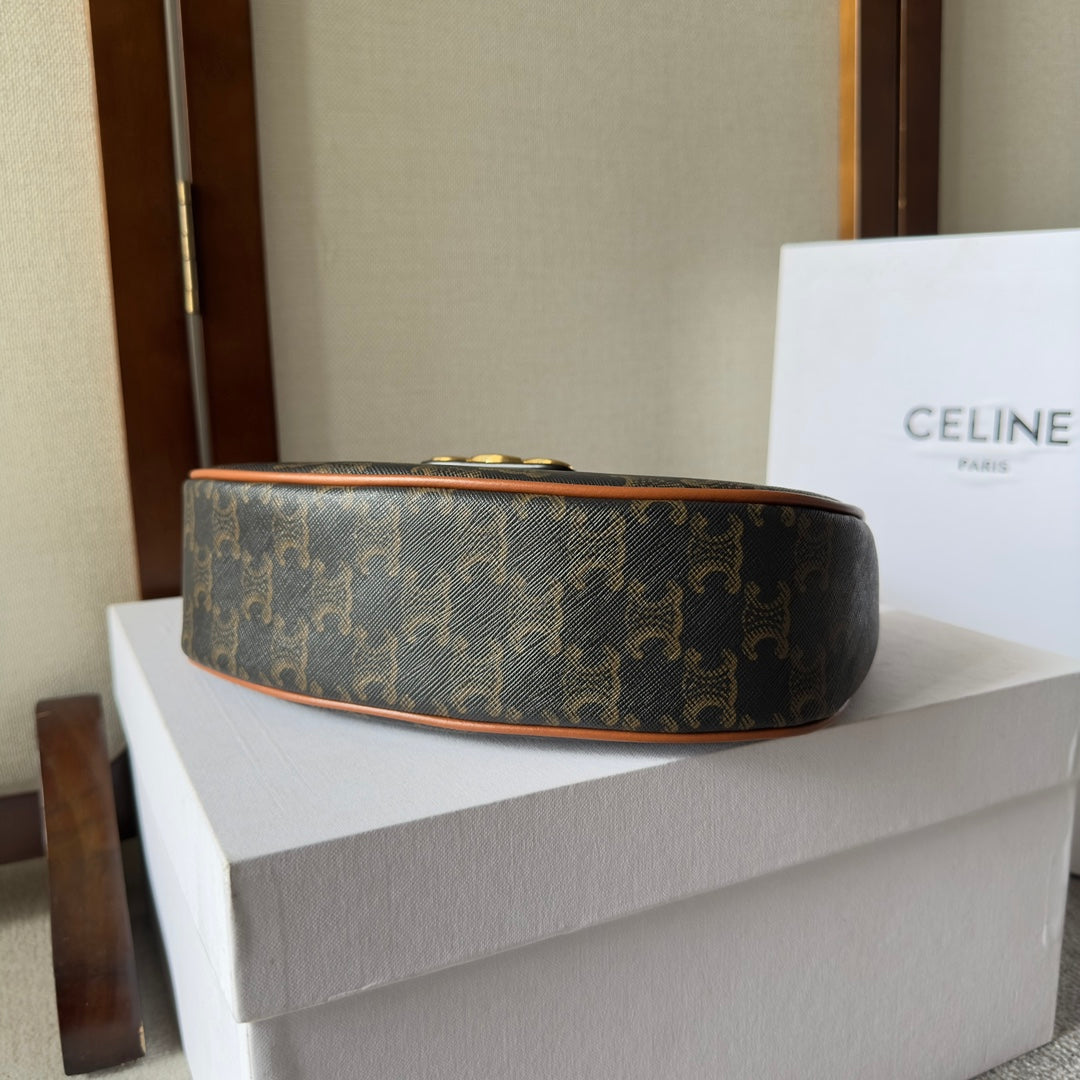 Celine Ava Bag 23CM Triomphe Canvas Brown Calfskin