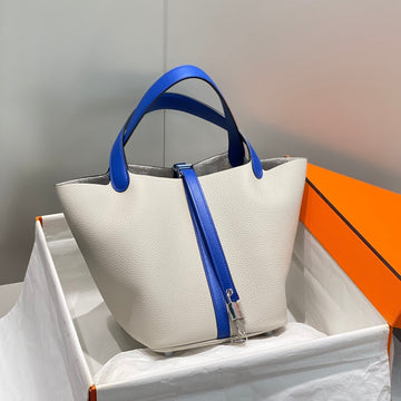 HM Picotin Lock 22 White And Cobalt Togo Leather