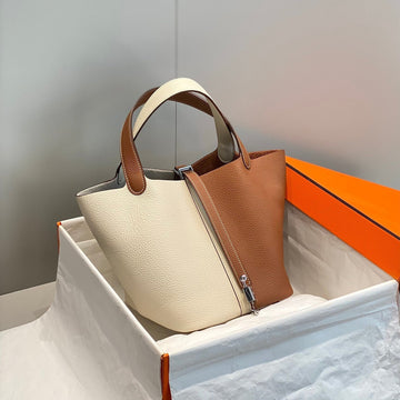 HM Picotin Lock 22 Togo Leather And White Calfskin