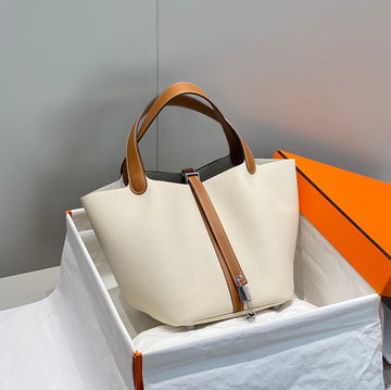 HM Picotin Lock 22 White And Brown Togo Leather