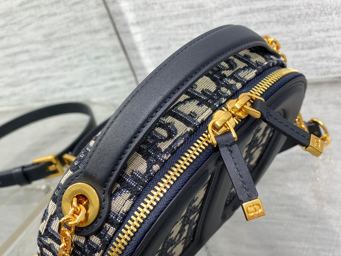 CD Oval Camera Bag 18 Blue Monogram Cowhide Leather