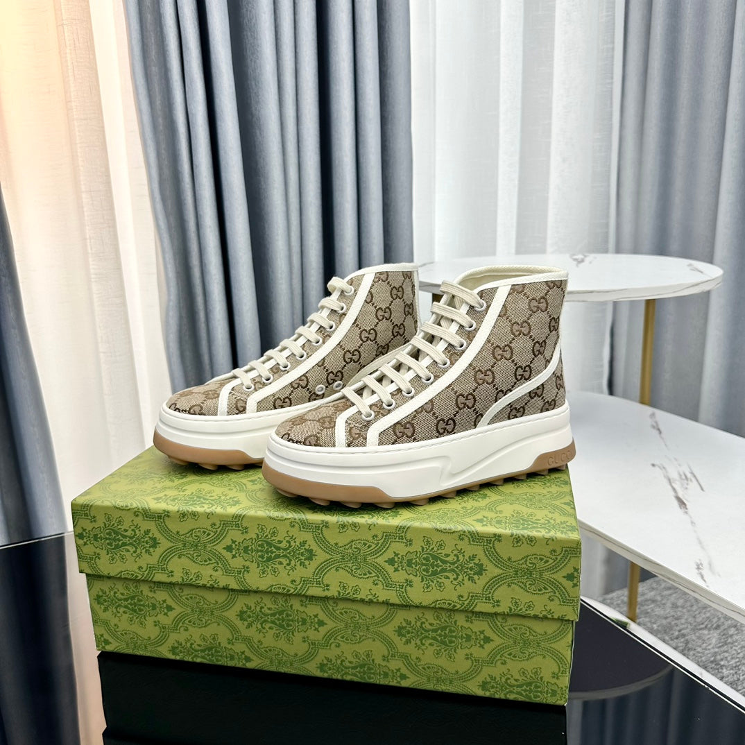 GG High Top Sneaker Flatform Light Brown Canvas