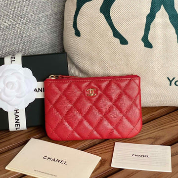CC Zipped Wallet 15 Red Caviar Gold Hardware