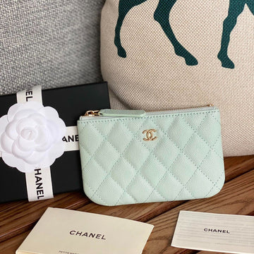 CC Zipped Wallet 15 Light Cloud Blue Caviar Gold Hardware