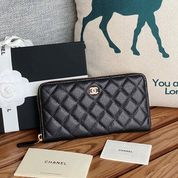 CC Zippy Long Wallet 19.5cm Black Caviar Ghw 223945