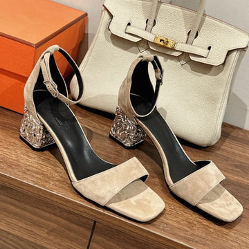 Hm Glam 60 Wedged Heel Light Beige Suede Calfskin Black Calfskin
