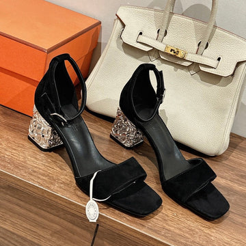 Hm Glam 60 Wedged Heel All Black Suede Calfskin