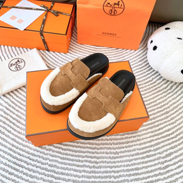 Hm Go Mule Brown Mix White Suede Lined With Wool Fleece 963222