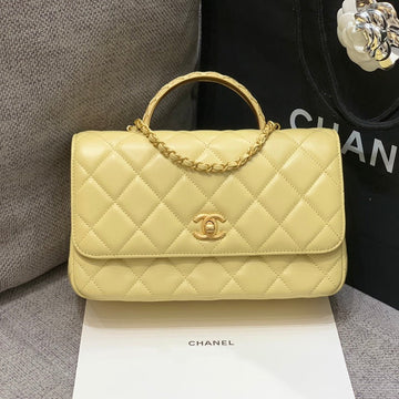 Small Flap Bag 24CM Top Handle Lime Lambskin Gold Hardware