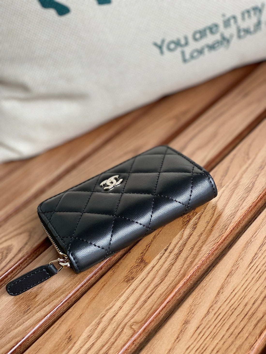 CC Zipped Wallet 7.5 Cm Black Calfskin Silver Hardware