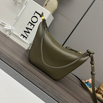Loe Luna Hobo 28 Bag In Dark Olive Green Calfskin