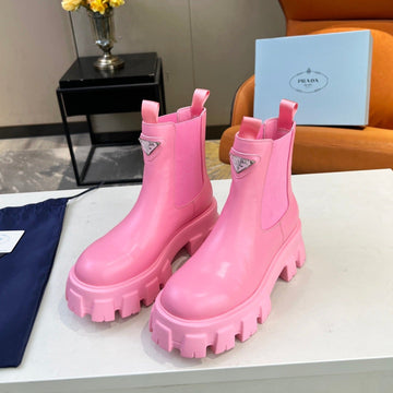 Pra Monolith Brushed Booties 55 Bright Pink Calfskin