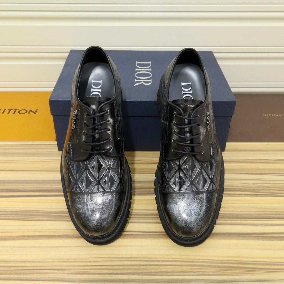 CD Lace-Up Loafer Black Mix Silver Geometric Calfskin