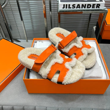 Hm Chypre Sandal In Orange Suede And Fleece Lining 953827