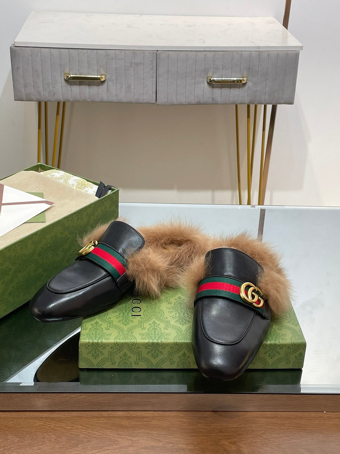 2015 Re-Edition Men's Princetown In Black Calfskin And Lamb Wool Lining