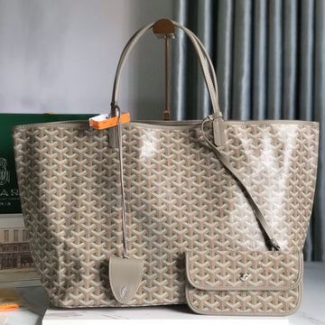 Saint Louis Pm 40 In Grey Mix Green Goyardine Canvas And Calfskin