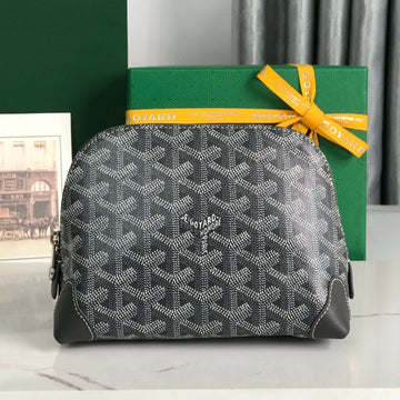 Vendôme Cosmetic Pouch 17 In Grey Black Goyardine Canvas And Calfskin Trim
