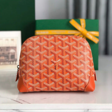 Vendôme Cosmetic Pouch 17 In Orange Goyardine Canvas And Calfskin Trim