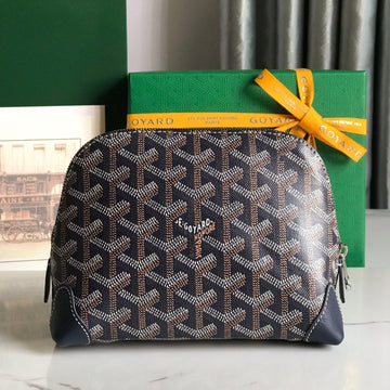 Vendôme Cosmetic Pouch 17 In Navy Blue Goyardine Canvas And Calfskin Trim