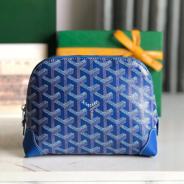 Vendôme Cosmetic Pouch 17 In Sapphire Blue Goyardine Canvas And Calfskin Trim