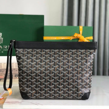 Conti Pouch 24 In Black Lambskin And Goyardine Canvas