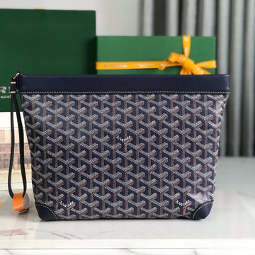 Conti Pouch 24 In Navy Blue Lambskin And Goyardine Canvas