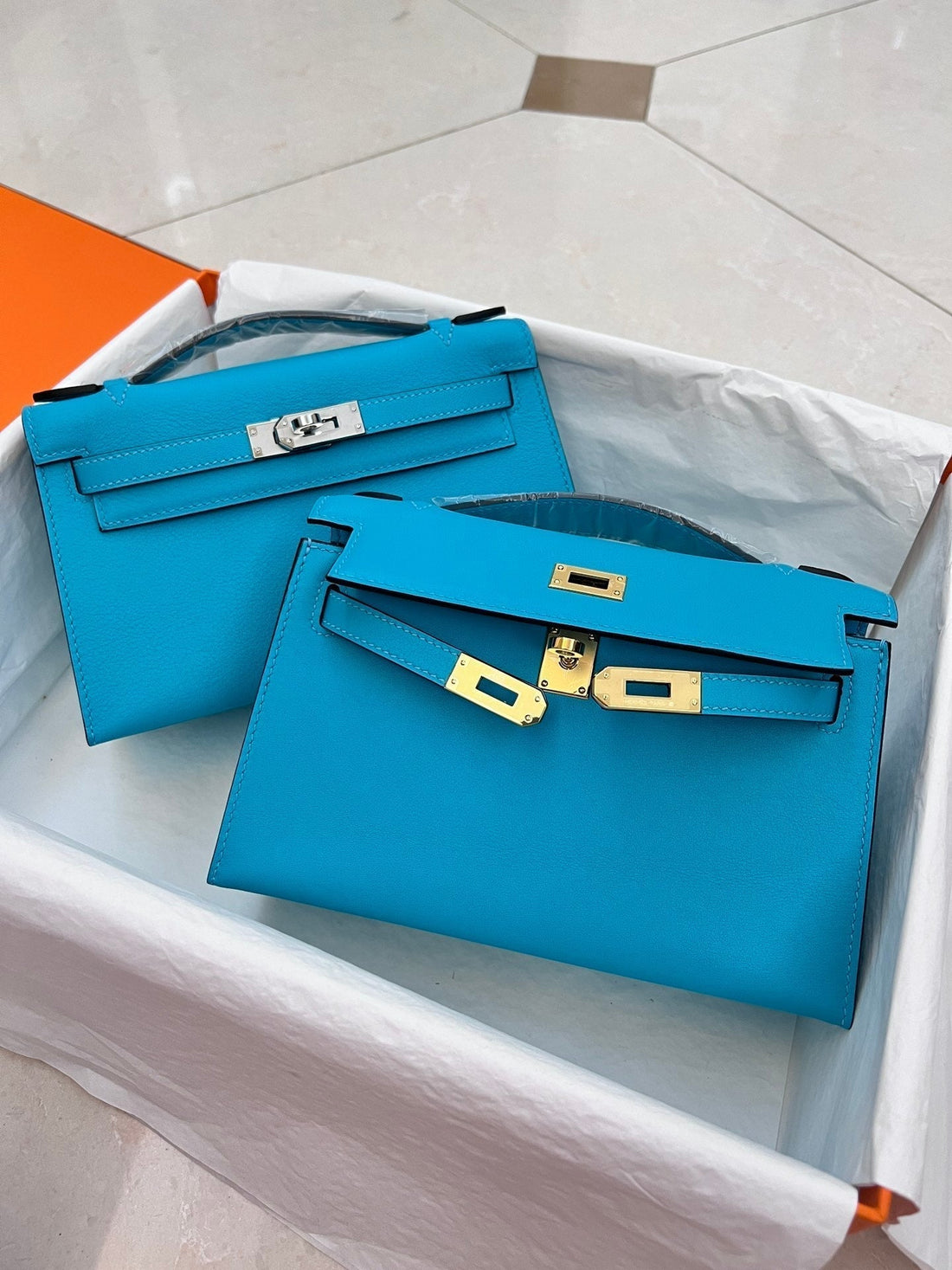HM Kelly Pochette 22CM Cerulean Swift Gold Hardware