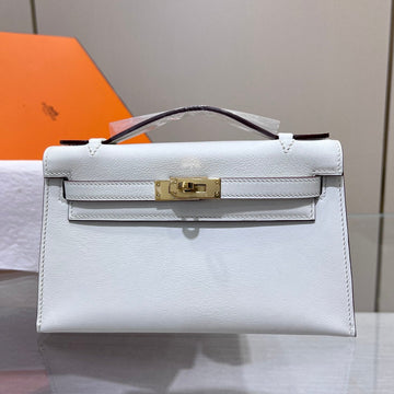 HM Kelly Pochette 22CM White Swift Gold Hardware