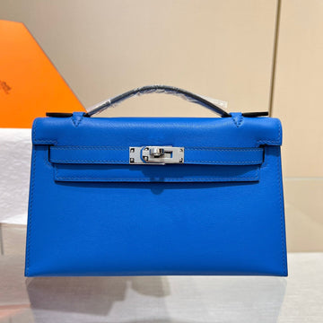 HM Kelly Pochette 22CM Blue Swift Silver Hardware